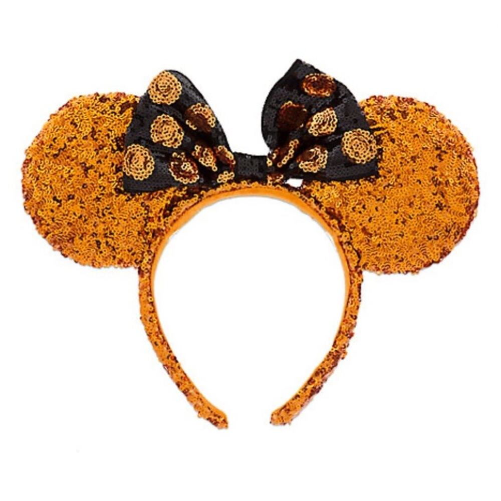 Disney Parks Halloween Orange and Black Sequin Minnie Ears Headband 2017